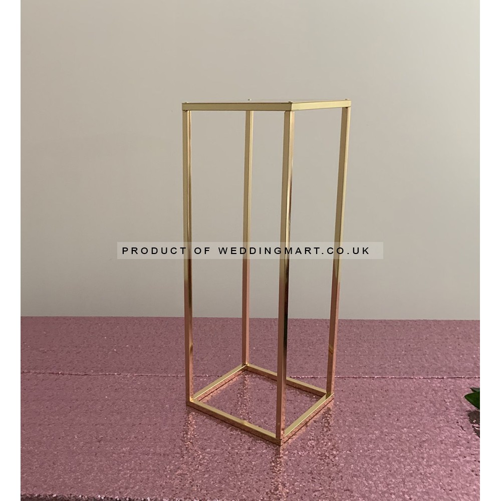 60cm Tall Rectangular Metal Wedding Flower Centerpiece Stands - French Gold