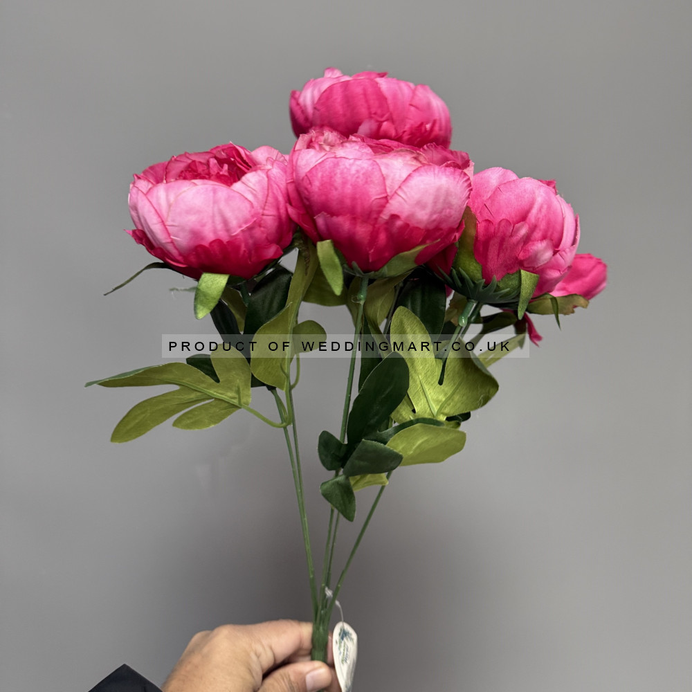 7 Heads Artificial Peony Bouquet - Fuchsia – Wholesale Peony Bouquets for Wedding Decorators | WeddingMart