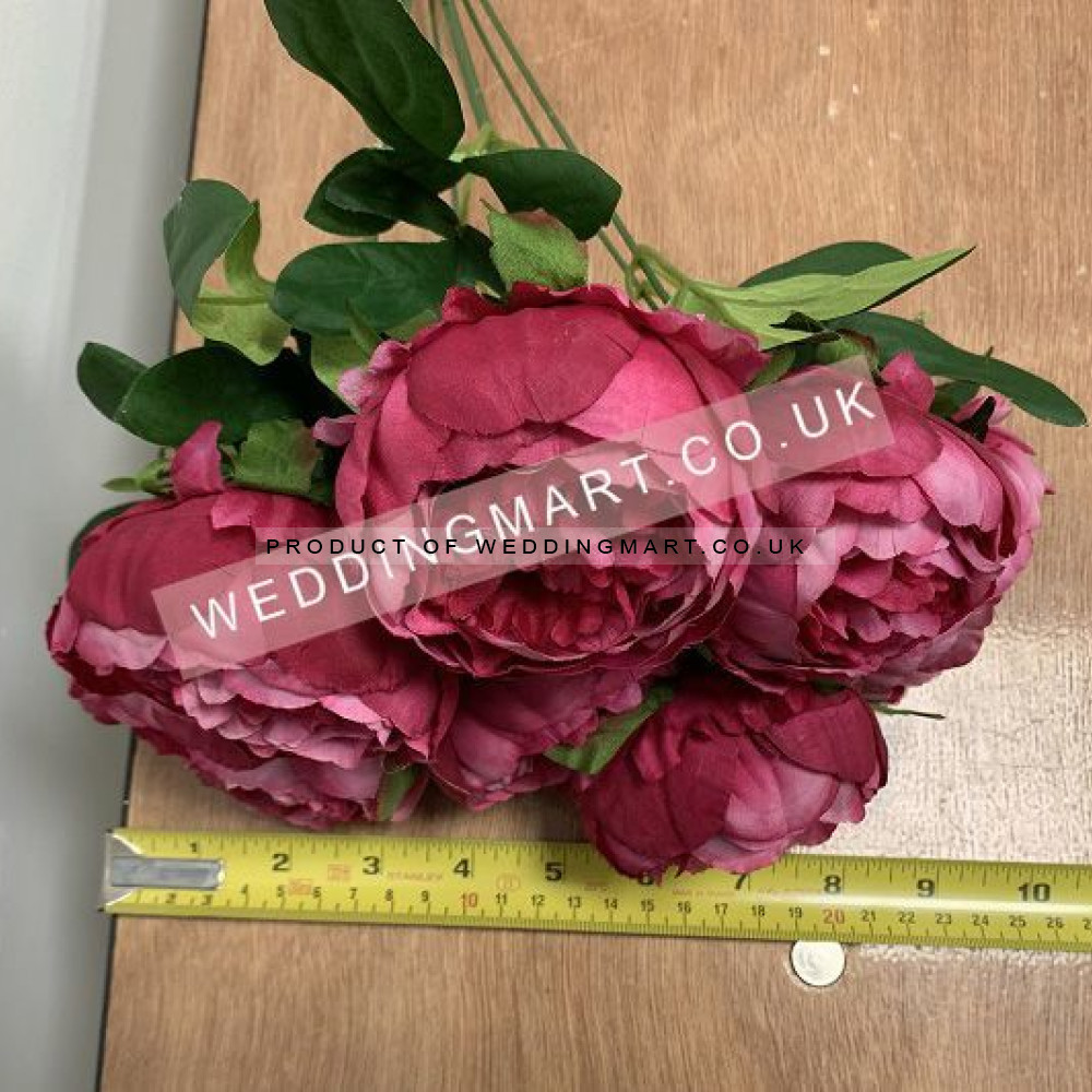 7 Heads Artificial Peony Bouquet - Dark Pink – Wholesale Peony Bouquets for Wedding Decorators | WeddingMart