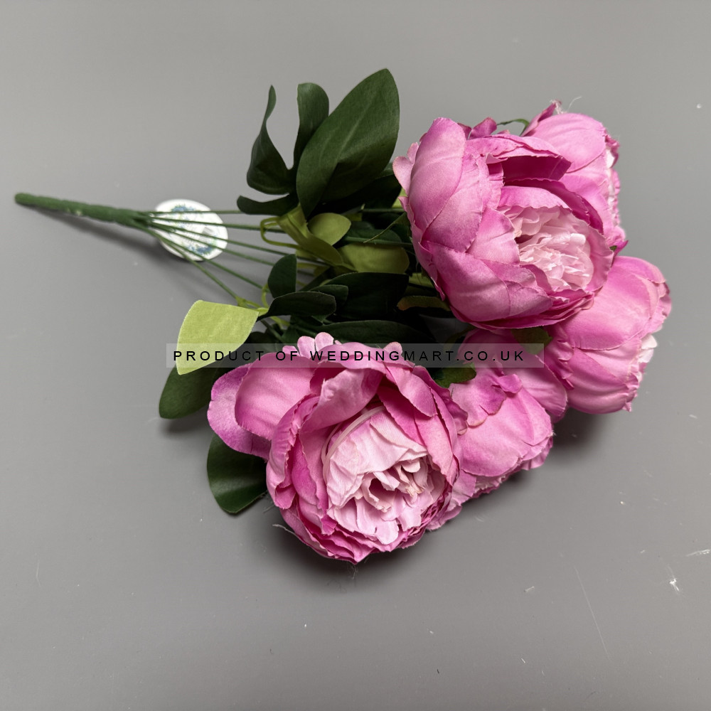 7 Heads Artificial Peony Bouquet - Dark Pink