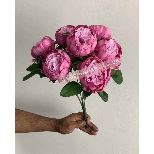 7 Heads Artificial Peony Bouquet - Dark Pink