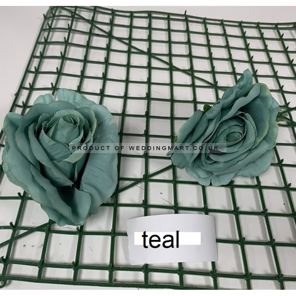 Teal Rose Heads - Pack of 10
