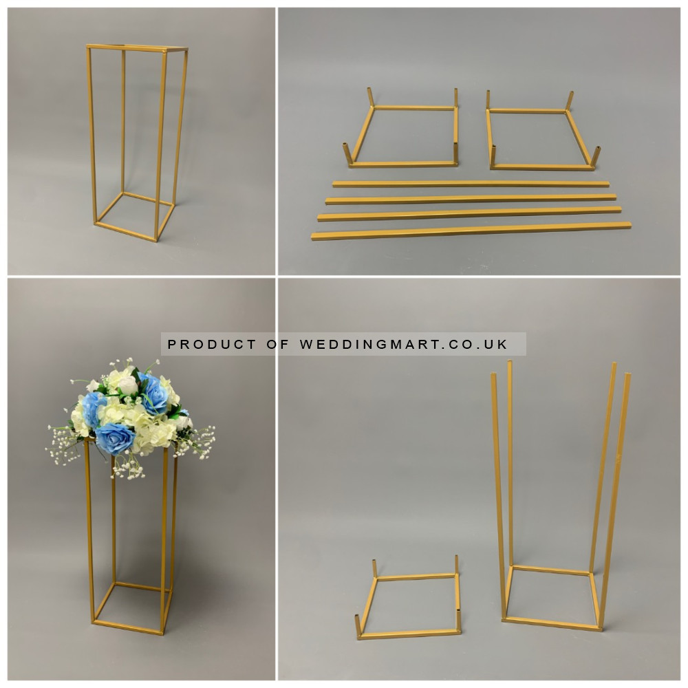 80cm Budget Rectangular Metal Centrepiece Stands - Gold – Wholesale Budget Centerpiece Stands for Wedding Decorators | WeddingMart