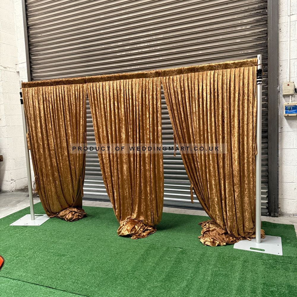 1m (w) x 4m (h) Velvet Backdrop Overlay Panel - Dark Gold – Wholesale Velvet Overlays for Wedding Decorators | WeddingMart
