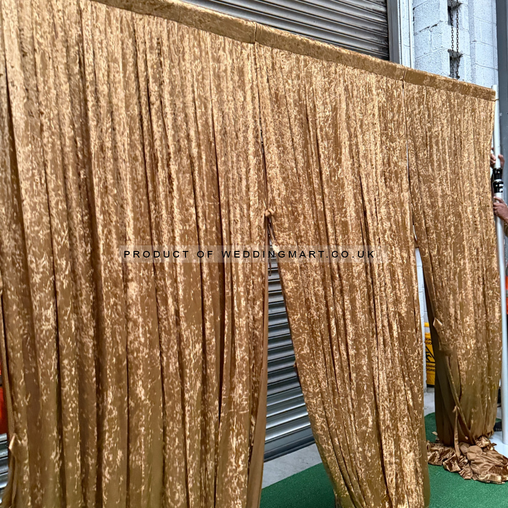 1m (w) x 4m (h) Velvet Backdrop Overlay Panel - Dark Gold – Wholesale Velvet Overlays for Wedding Decorators | WeddingMart