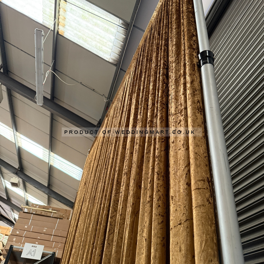 1m (w) x 4m (h) Velvet Backdrop Overlay Panel - Dark Gold – Wholesale Velvet Overlays for Wedding Decorators | WeddingMart