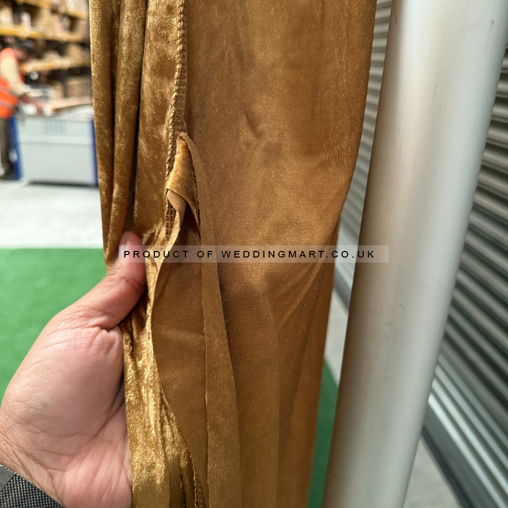 1m (w) x 4m (h) Velvet Backdrop Overlay Panel - Dark Gold – Wholesale Velvet Overlays for Wedding Decorators | WeddingMart