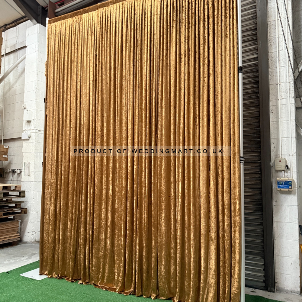1m (w) x 4m (h) Velvet Backdrop Overlay Panel - Dark Gold – Wholesale Velvet Overlays for Wedding Decorators | WeddingMart