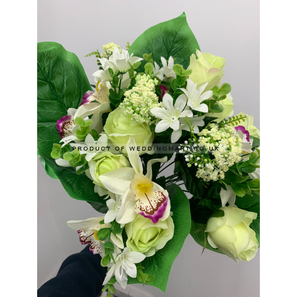 Artificial Flower Bush  - Ivory and Green