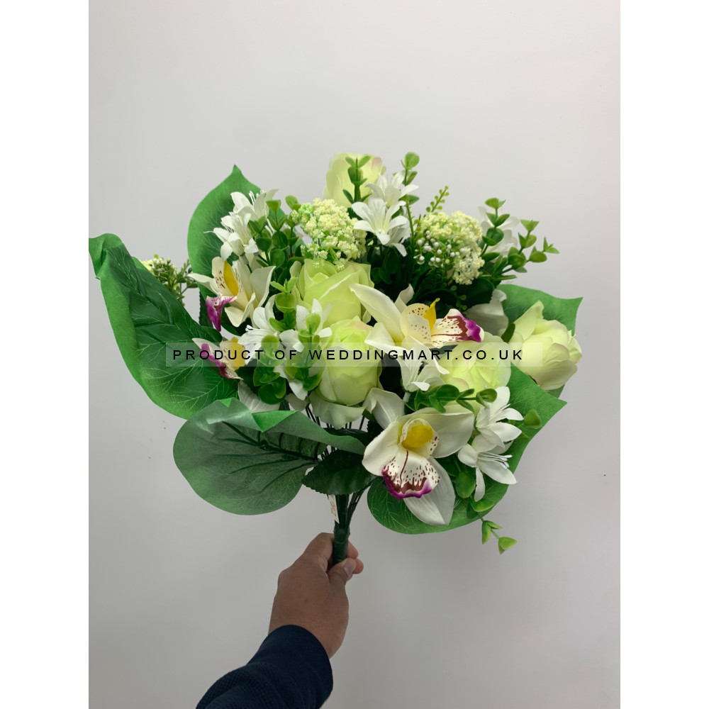 Artificial Flower Bush  - Ivory and Green