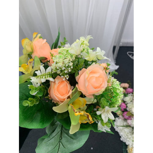 Artificial Flower Bush  - Peach and Green