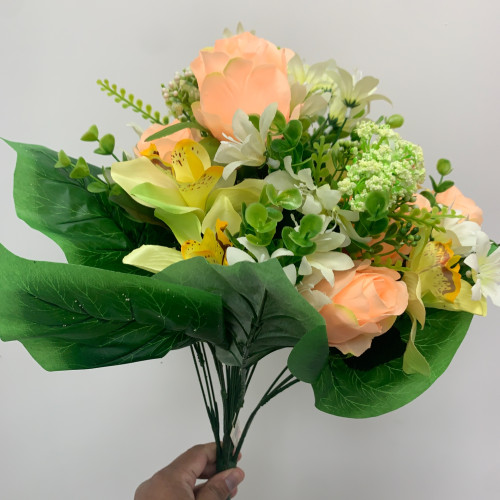 Artificial Flower Bush  - Peach and Green – Wholesale Rose Bouquets for Wedding Decorators | WeddingMart