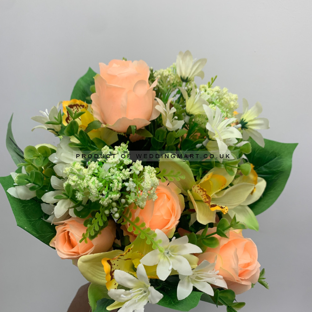 Artificial Flower Bush  - Peach and Green – Wholesale Rose Bouquets for Wedding Decorators | WeddingMart