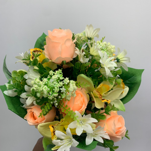 Artificial Flower Bush  - Peach and Green – Wholesale Rose Bouquets for Wedding Decorators | WeddingMart