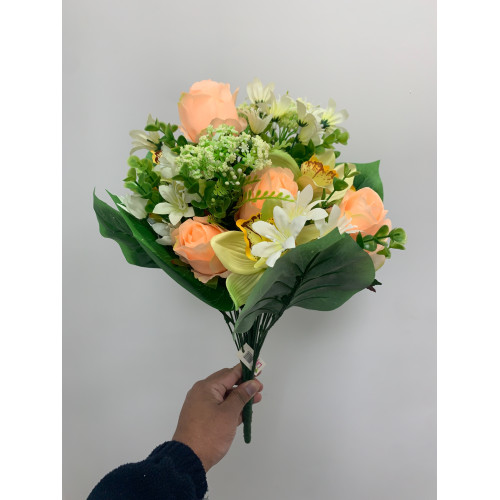 Artificial Flower Bush  - Peach and Green