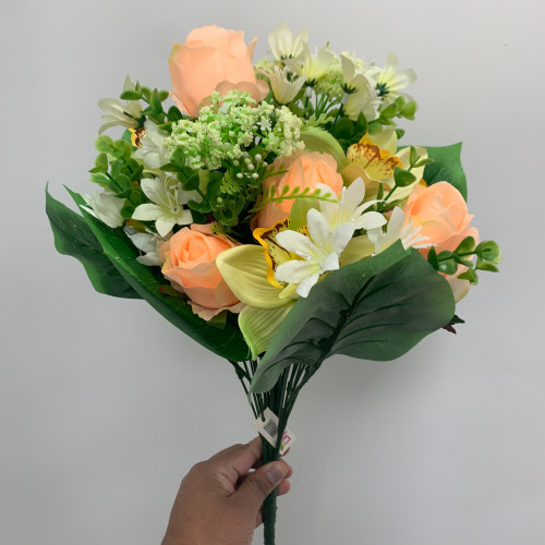 Artificial Flower Bush  - Peach and Green – Wholesale Rose Bouquets for Wedding Decorators | WeddingMart