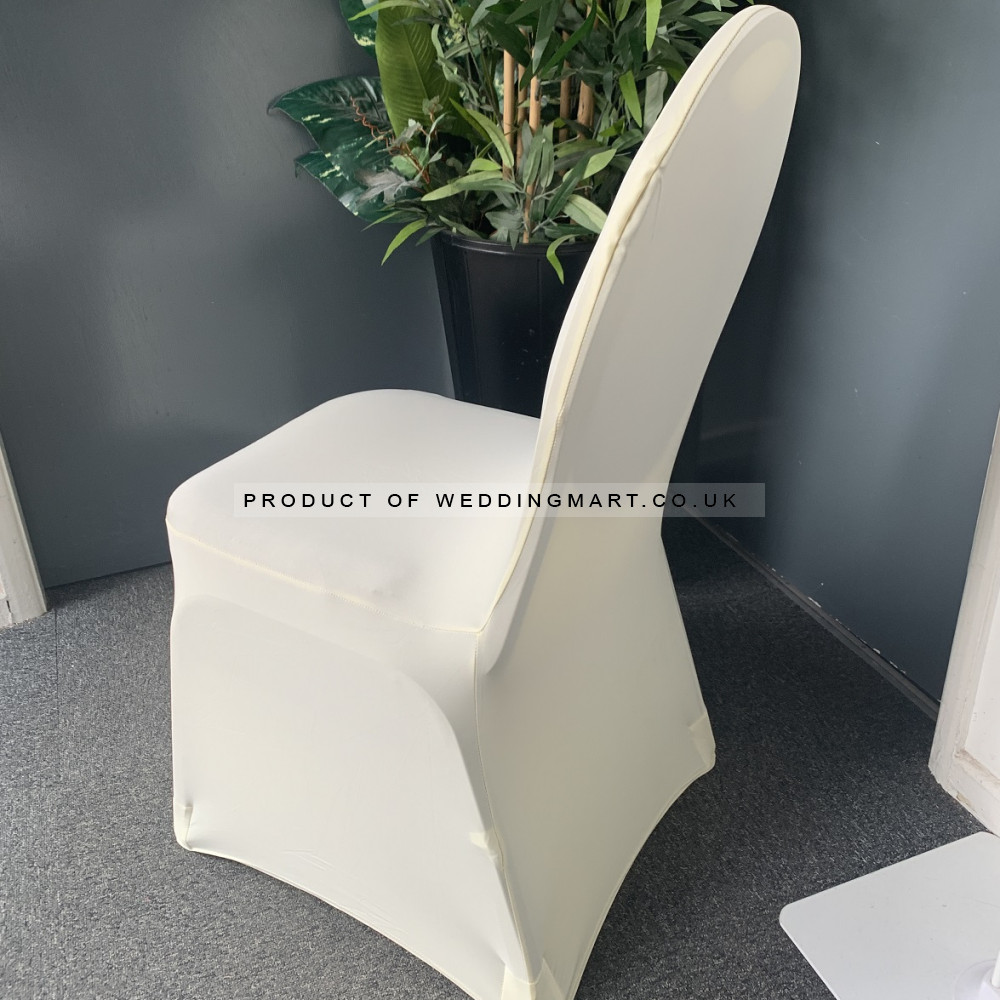 Cream Premium Spandex Chair Covers - FLAT FRONT – Wholesale Premium Chair Covers for Wedding Decorators | WeddingMart