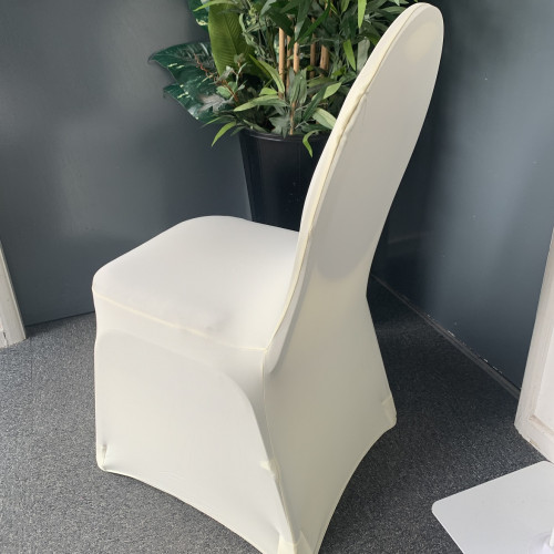 Cream Premium Spandex Chair Covers - FLAT FRONT – Wholesale Premium Chair Covers for Wedding Decorators | WeddingMart