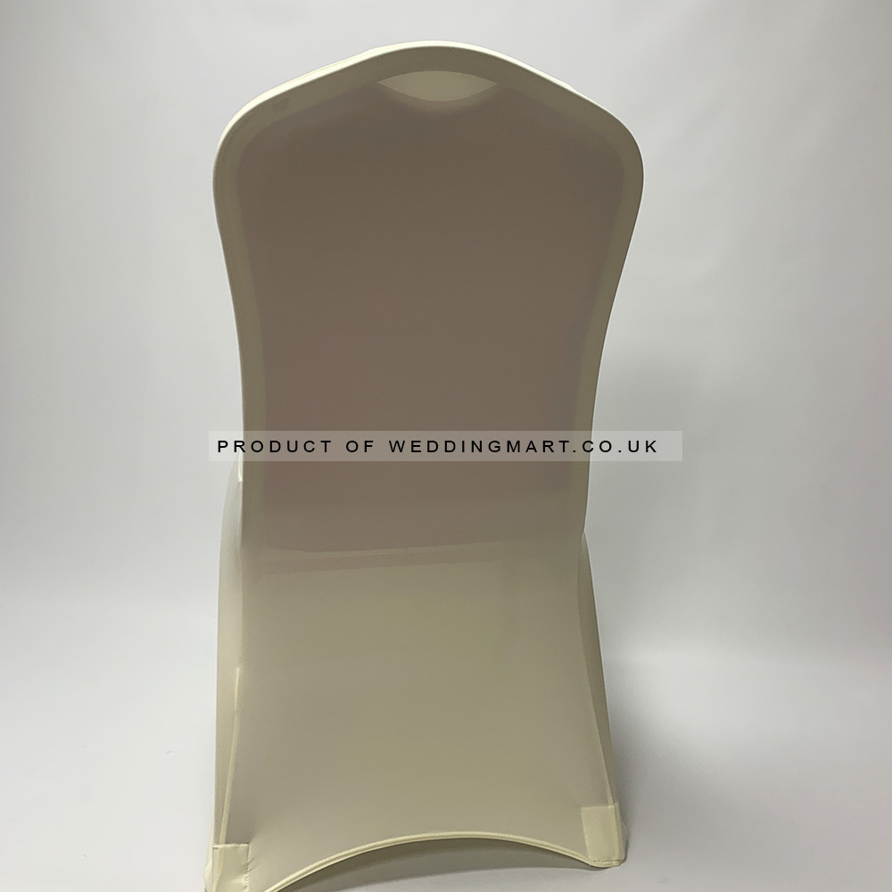 Cream Premium Spandex Chair Covers - FLAT FRONT – Wholesale Premium Chair Covers for Wedding Decorators | WeddingMart
