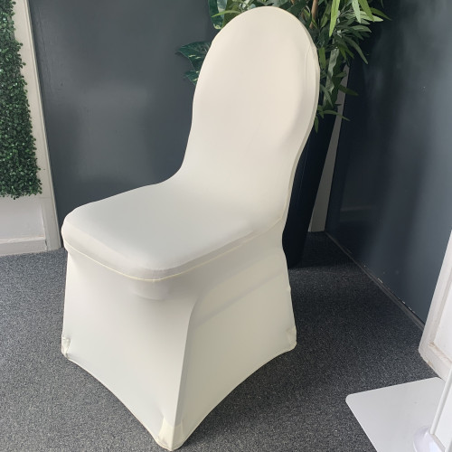 Cream Premium Spandex Chair Covers - FLAT FRONT – Wholesale Premium Chair Covers for Wedding Decorators | WeddingMart