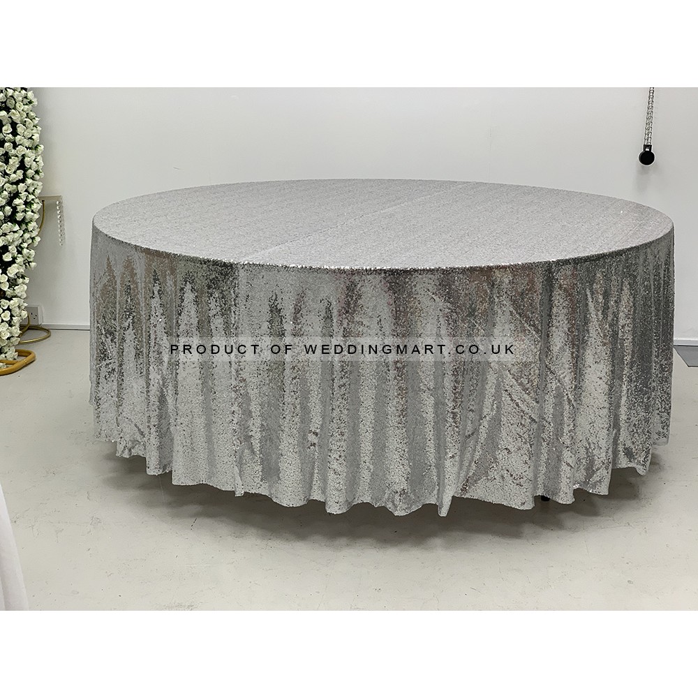 120" Round Sequin Table Cloths - SILVER