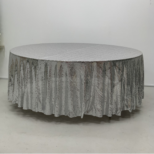 120 inch Round Sequin Table Cloths - SILVER – Wholesale Sequin Tablecloths for Wedding Decorators | WeddingMart