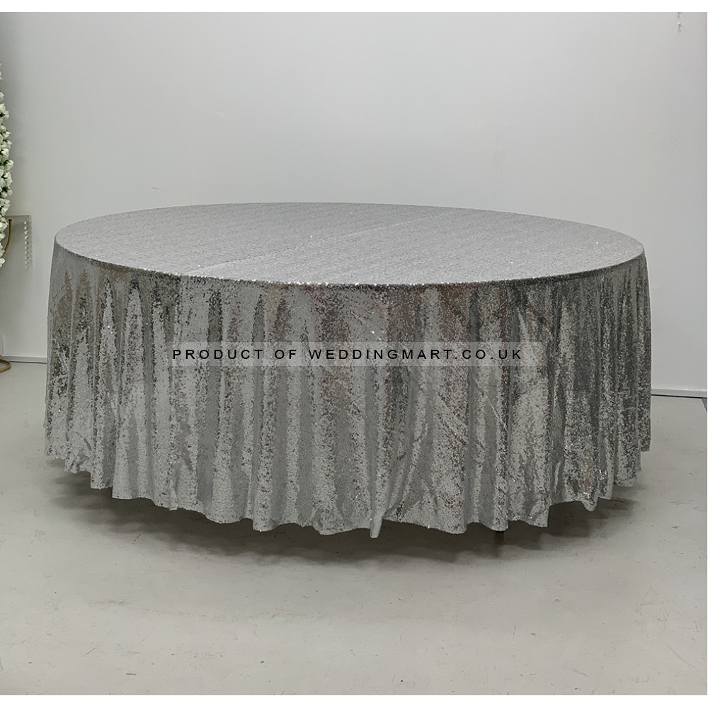 120" Round Sequin Table Cloths - SILVER