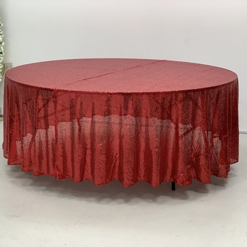 120 inch Round Sequin Table Cloths - RED