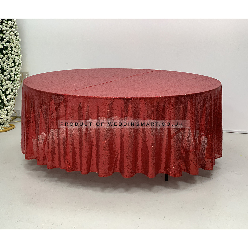 120 inch Round Sequin Table Cloths - RED
