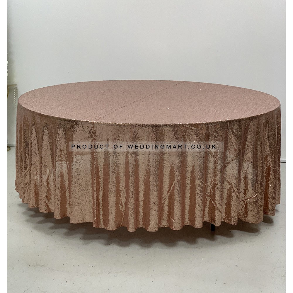120" Round Sequin Table Cloths - Rose Gold