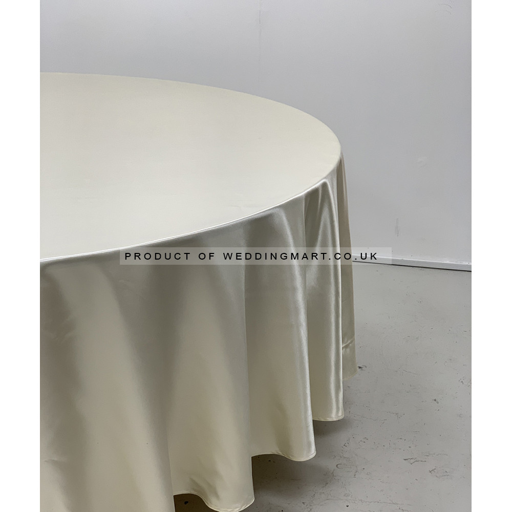 120 inch Heavy Duty Round Satin Table Cloth - Ivory