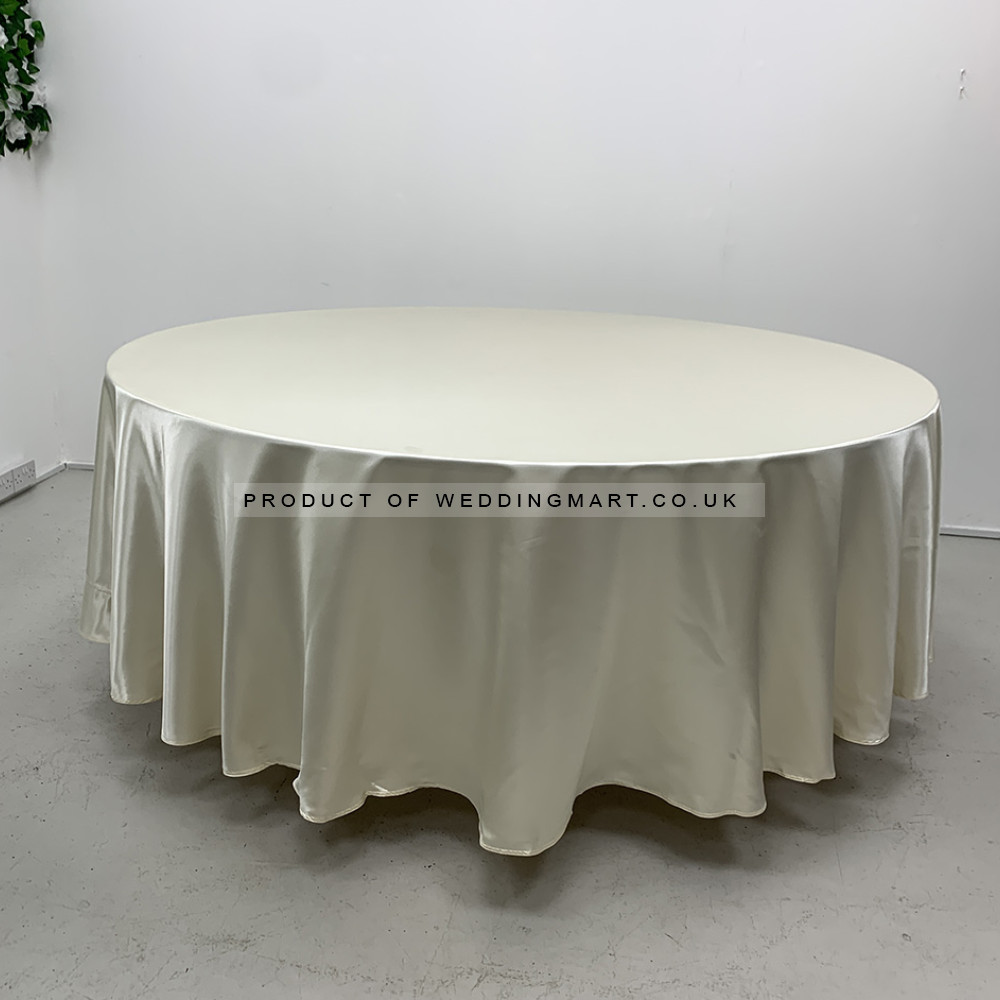 120 inch Heavy Duty Round Satin Table Cloth - Ivory