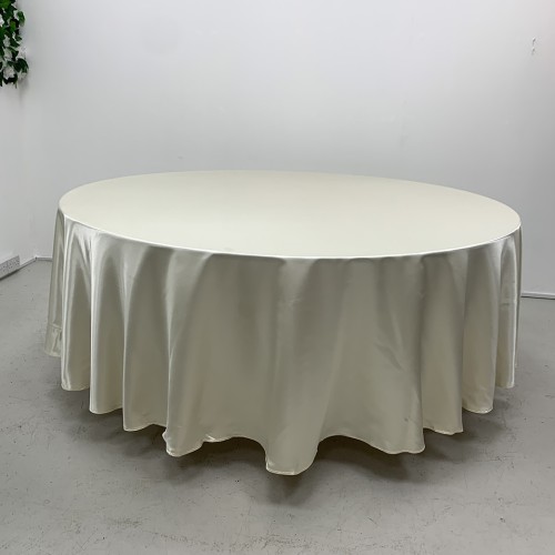 120 inch Heavy Duty Round Satin Table Cloth - Ivory