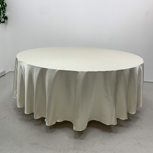 120 inch Heavy Duty Round Satin Table Cloth - Ivory – Wholesale Satin Tablecloths for Wedding Decorators | WeddingMart