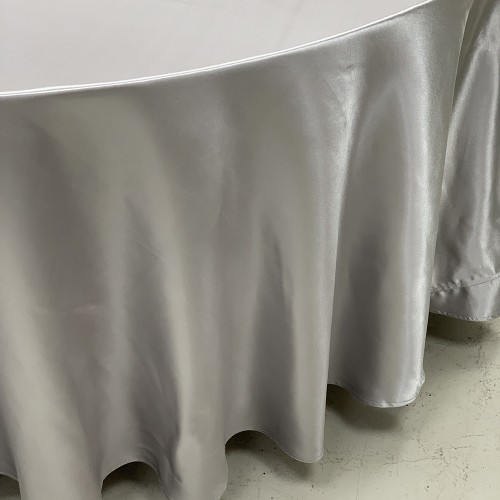 120 inch Heavy Duty Round Satin Table Cloth - Silver