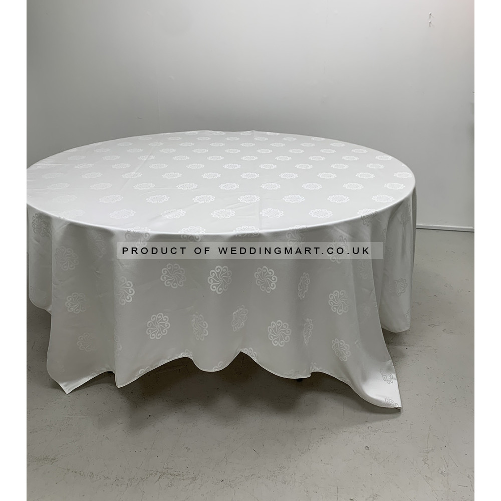 90inch x 90inch Premium Floral Damask Tablecloth - WHITE