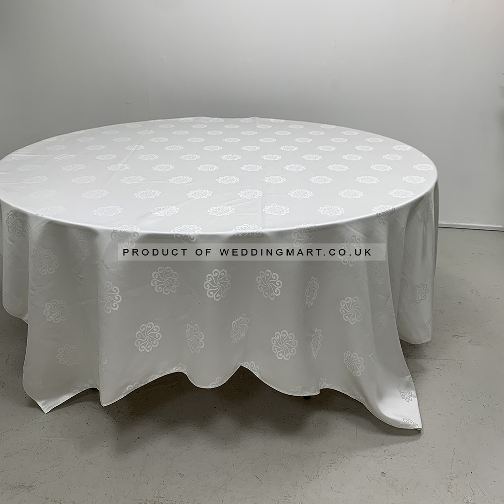 90inch x 90inch Premium Floral Damask Tablecloth - WHITE – Wholesale Damask Tablecloths for Wedding Decorators | WeddingMart