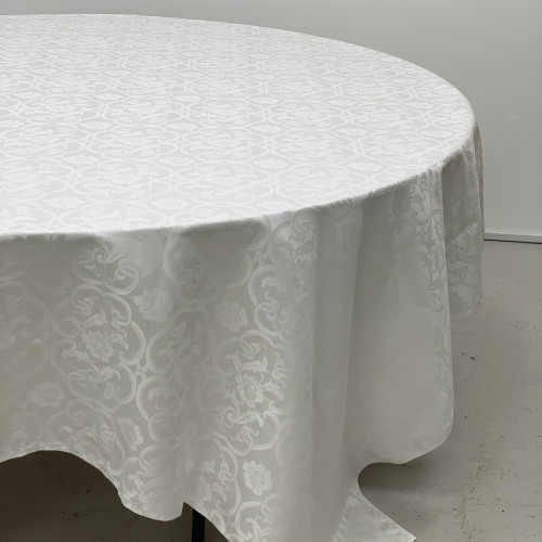 90inch x 90inch Premium Jacquard Damask Tablecloth - WHITE – Wholesale Damask Tablecloths for Wedding Decorators | WeddingMart