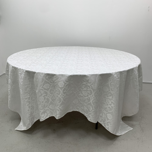 90inch x 90inch Premium Jacquard Damask Tablecloth - WHITE – Wholesale Damask Tablecloths for Wedding Decorators | WeddingMart