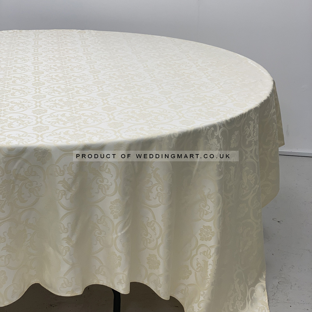 90inch x 90inch Premium Jacquard Damask Tablecloth - IVORY – Wholesale Damask Tablecloths for Wedding Decorators | WeddingMart