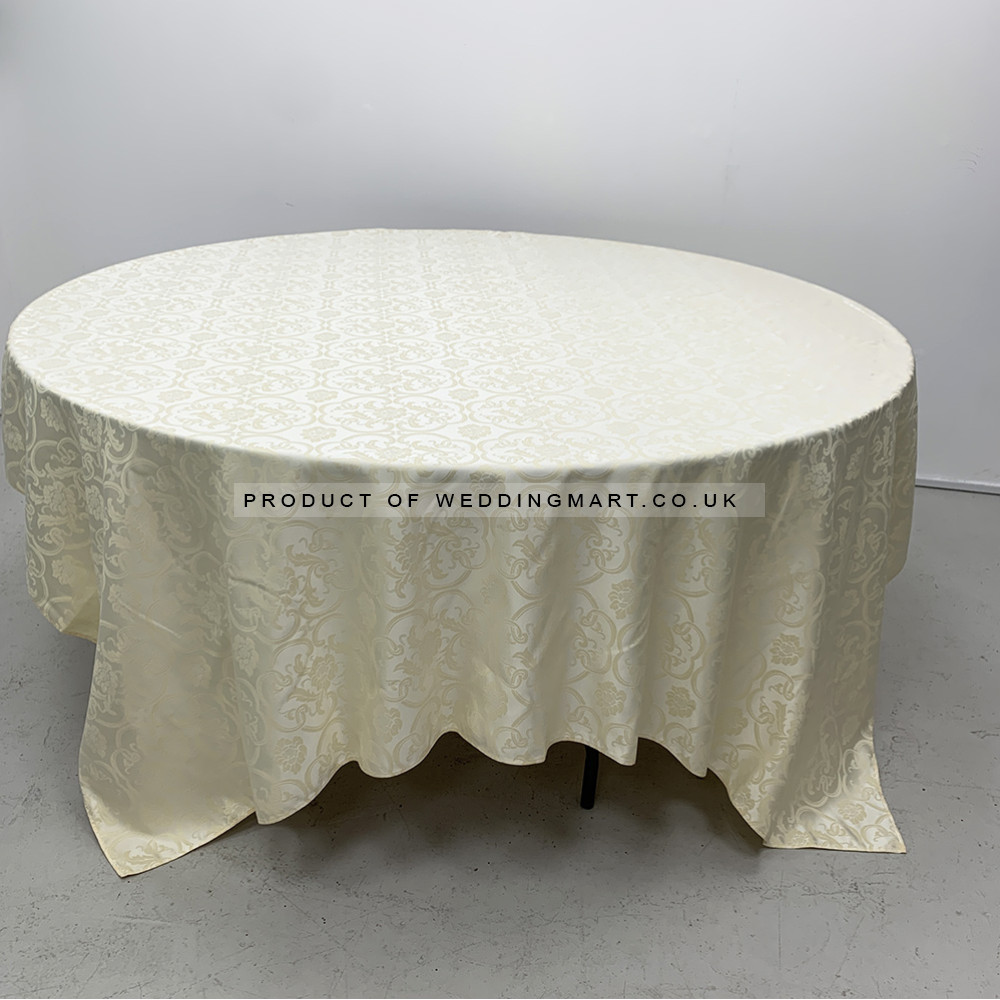 90inch x 90inch Premium Jacquard Damask Tablecloth - IVORY – Wholesale Damask Tablecloths for Wedding Decorators | WeddingMart