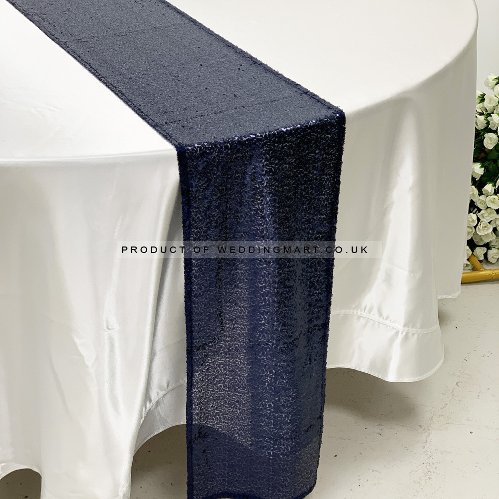 Navy Blue Sequin Table Runners – Wholesale Sequin Table Runners for Wedding Decorators | WeddingMart