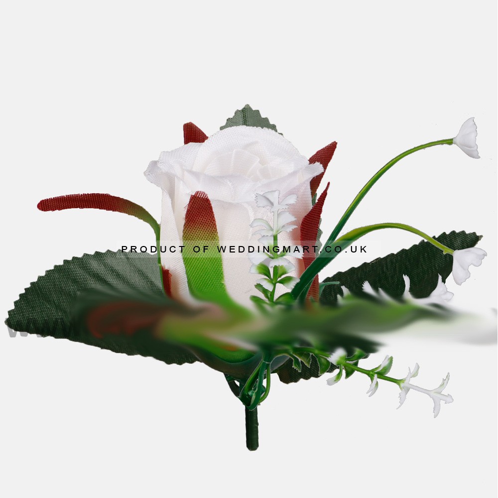 White Small Rose Heads in bud with gypsophila - Pack of 12