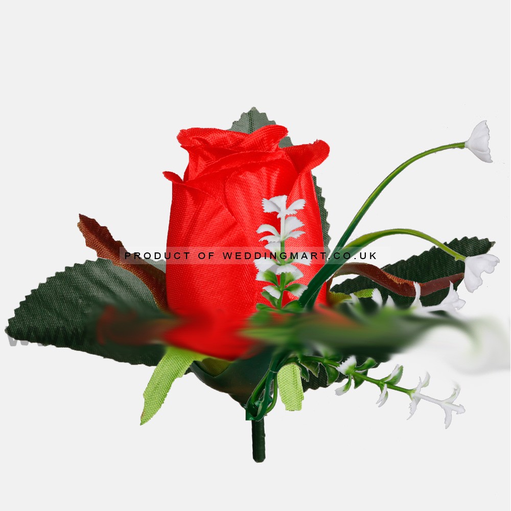 Red Small Rose Heads in bud with gypsophila - Pack of 12