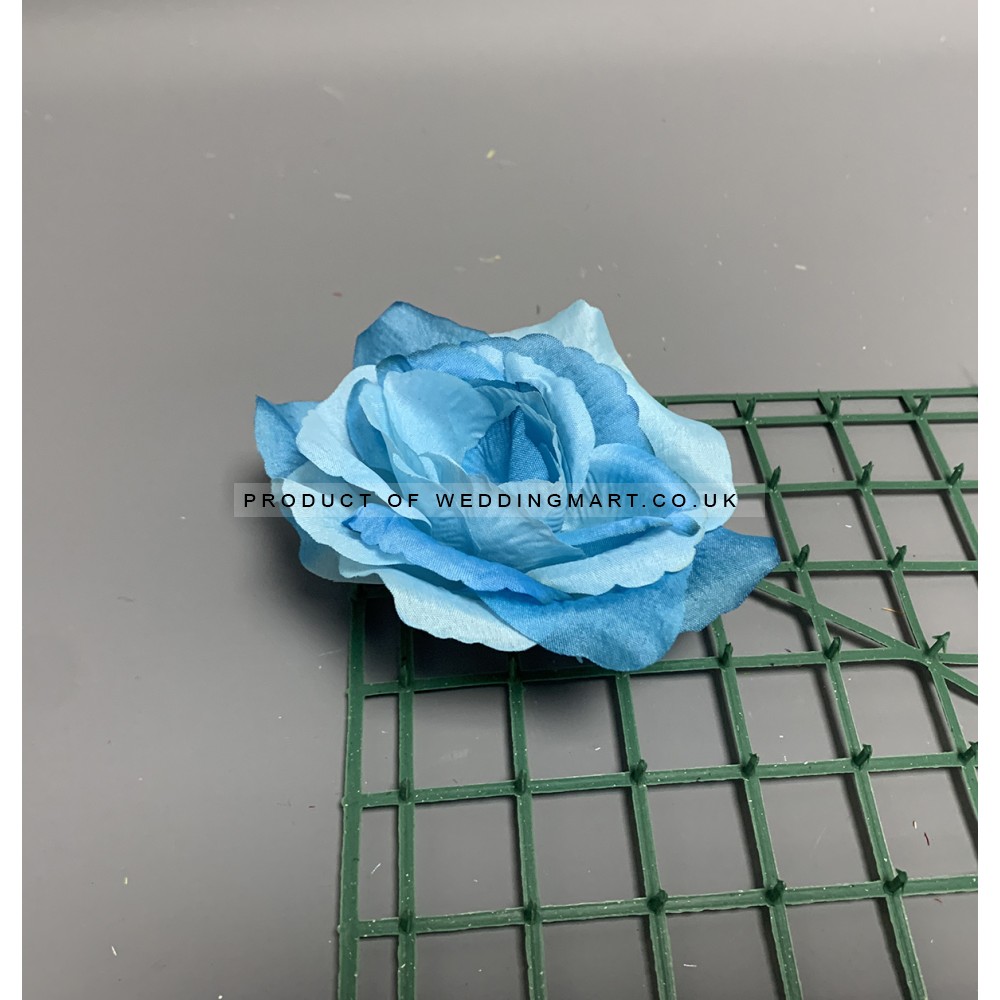 Artificial Light Blue French Rose Heads - Pack of 12