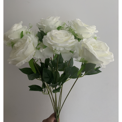 9 Heads Premium Artificial Rose Bouquet - Ivory