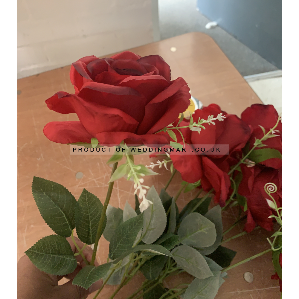 9 Heads Premium Artificial Rose Bouquet - Red