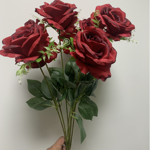 9 Heads Premium Artificial Rose Bouquet - Red – Wholesale Rose Bouquets for Wedding Decorators | WeddingMart