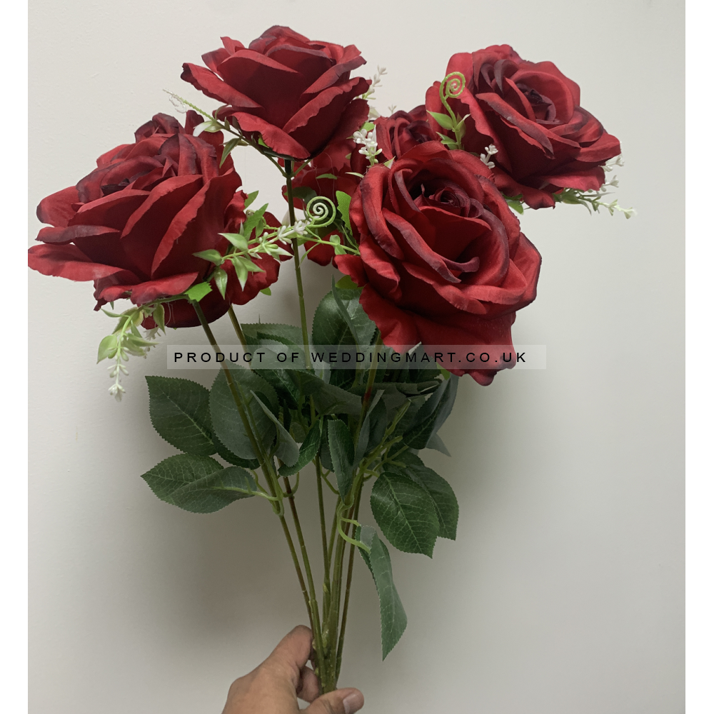 9 Heads Premium Artificial Red Rose Bouquet