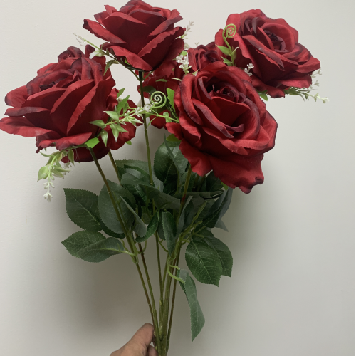 9 Heads Premium Artificial Rose Bouquet - Red